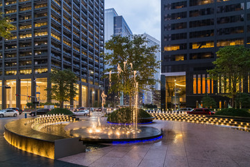 Fountain with lights and illumination in Downtown Houston,  Texas