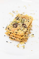 Cereal cracker on white dish