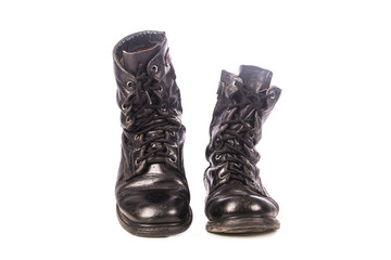 old black combat boots on white background