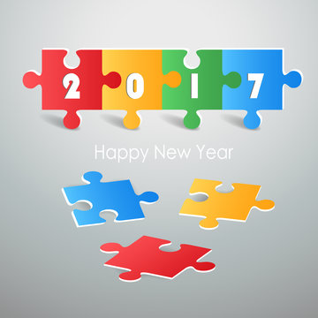 Design colorful puzzle, Happy new year 2017 greeting card