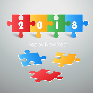 Design colorful puzzle, Happy new year 2018 greeting card
