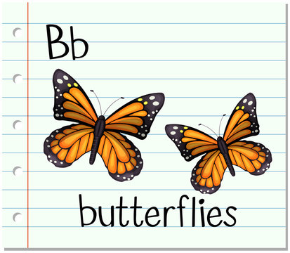 Flashcard letter B is for butterflies