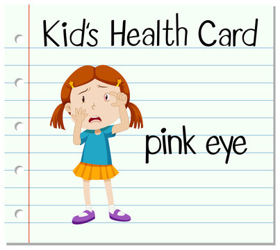 Health card with girl having pink eye