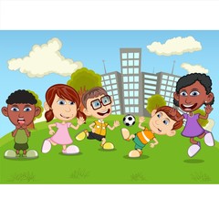 Obraz na płótnie Canvas Children playing in the park cartoon