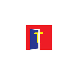T initial letter with door