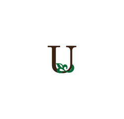 U initial letter with green leaves