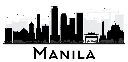 Manila City skyline black and white silhouette.