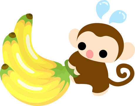 A pretty monkey carrying a big banana