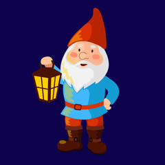 A garden gnome holding a lantern.