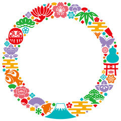 和風アイコンの円　カラフル　年賀状