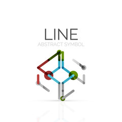 Linear abstract logo, connected multicolored segments of lines geometrical figure