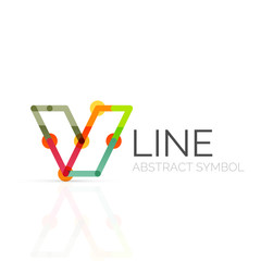 Linear abstract logo, connected multicolored segments of lines geometrical figure
