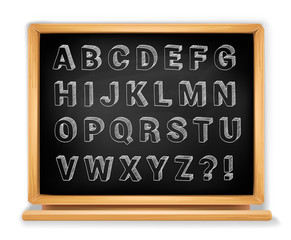 Chalkboard alphabet set on wooden blackboard. Capital letters