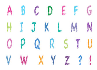 Alphabet set with brushed scribble effect on white