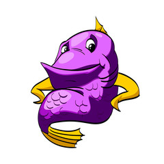 Colorful vector illustration of a purple cartoon fish