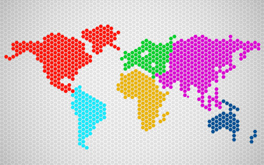 Abstract world map of hexagons. Vector illustration. Eps 10