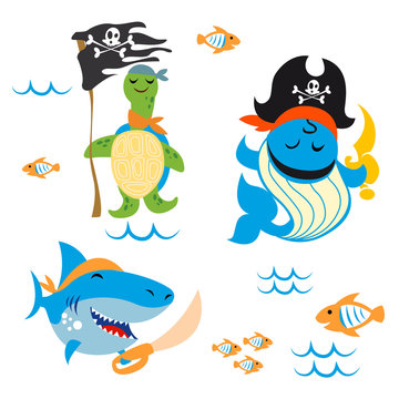 Set of cute Animals pirate design 