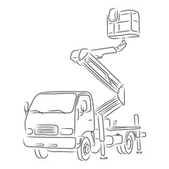 Outline of bucket truck, vector illustration - 104549918
