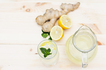 Lemonade with lemon and ginger