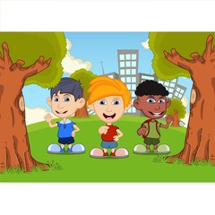 Plakat Children playing in the park cartoon