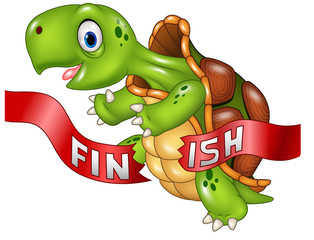 Fototapeta premium Cartoon turtle wins by crossing the finish line