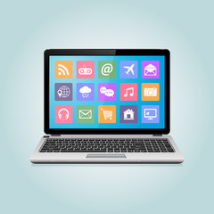 Modern laptop with icons