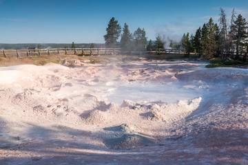 people watching geyser,scenic view of colorful Geysers in the Yellowstone National park,Wyoming.usa.