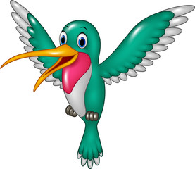Cartoon funny hummingbird flying isolated on white background © tigatelu