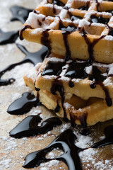 waffle with chocolate syrup