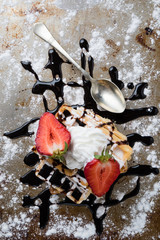 waffle with chocolate syrup