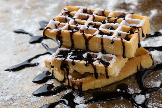 waffle with chocolate syrup