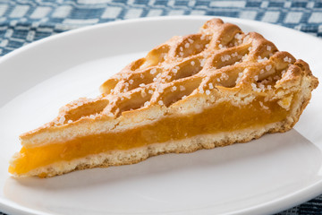 apple pie slice on white plate