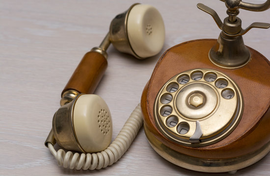 Elegant vintage landline telephone close up