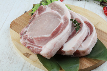 Raw pork t-bone steak