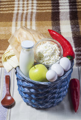 Wicker basket and Plaid for picnic.