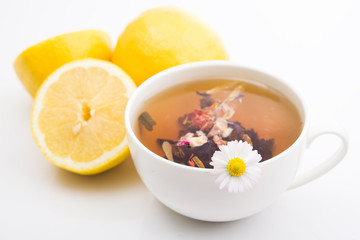 Hot lemon tea in cup