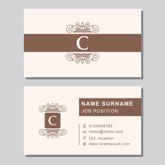 Fototapeta premium Business card template with abstract monogram design elements. Modern elegant emblem letter C. Creative modern graceful background. Vector illustration