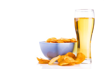Glass of beer and chips