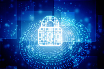 Security concept: Lock on digital screen, contrast, 3d render