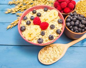 oat, oatmeal and fresh fruits