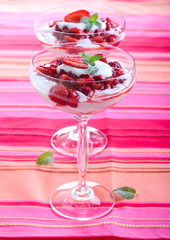 Strawberry and cream trifle in glasses