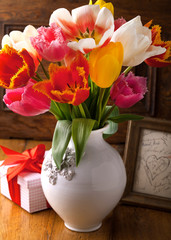 Beautiful bouquet of tulips. Gift for a holiday.