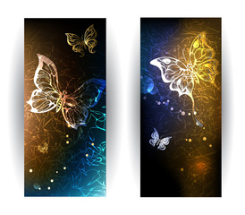 two banners with glowing butterflies