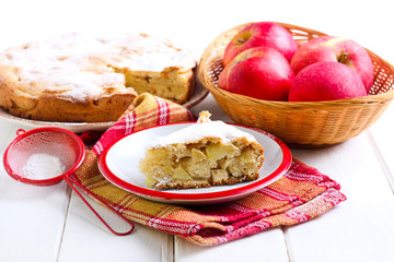 Apple cake with icing sugar