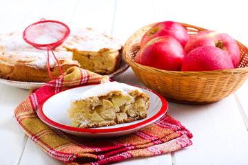 Apple cake with icing sugar