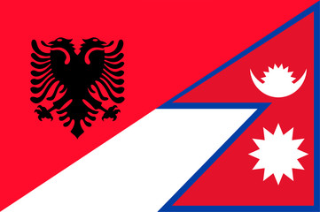 Waving flag of Nepal and Albania 