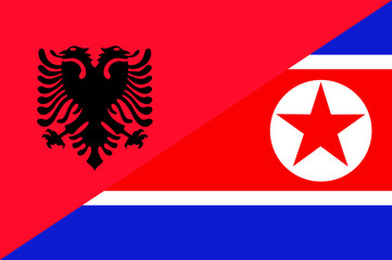 Waving flag of North Korea and Albania 