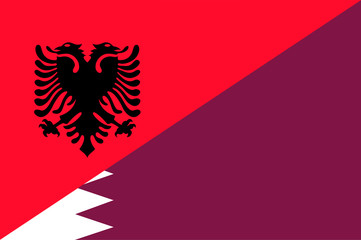 Waving flag of Qatar and Albania 
