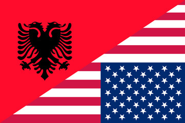 Waving flag of USA and Albania 