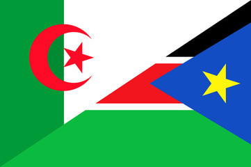 Waving flag of South Sudan and Algeria 